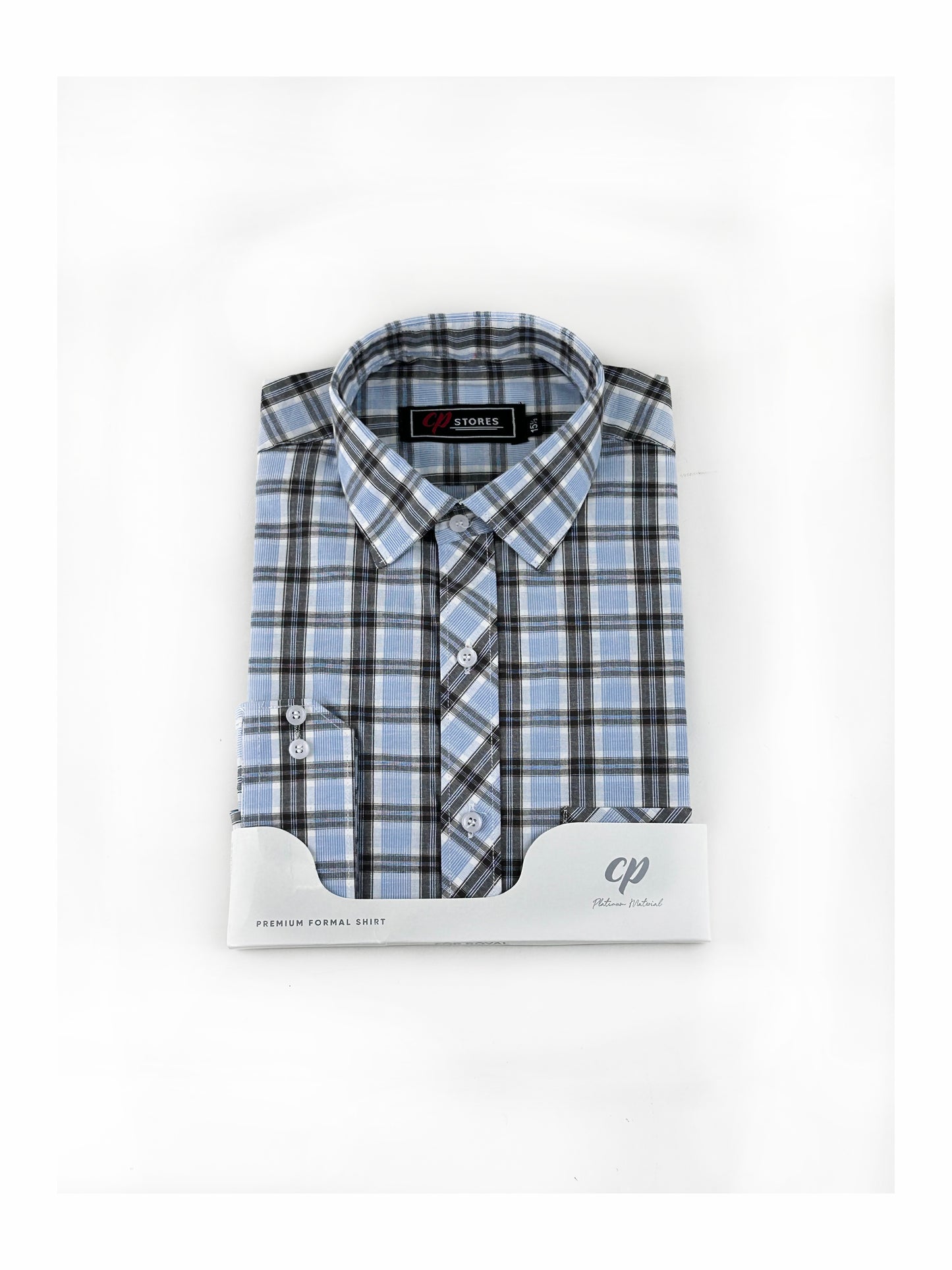 Sky Blue Checks Formal Dress Shirt For Men MFS271