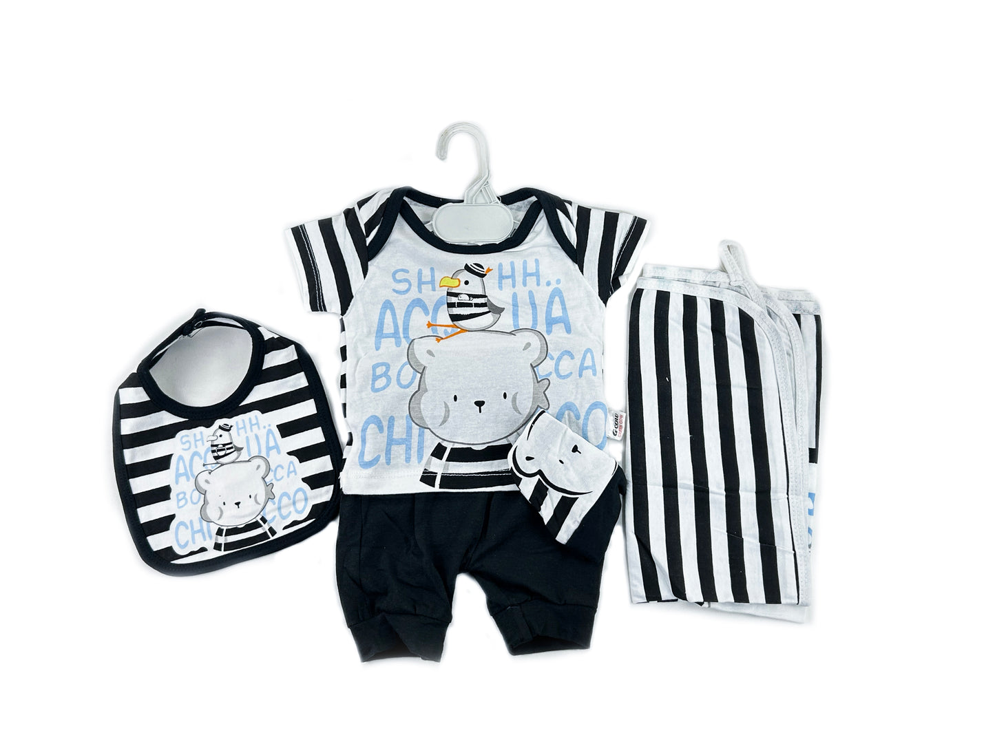 0Mth - 3Mth Little Bandit Bear Black 5Pcs Gift Set For Newborn UG NBGS209