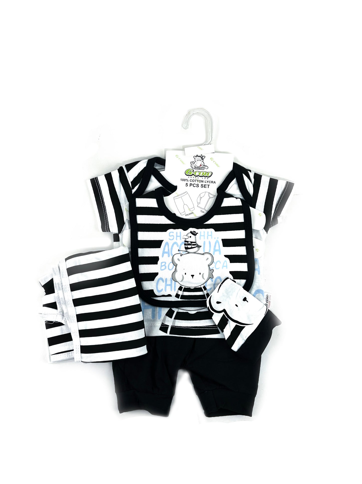 0Mth - 3Mth Little Bandit Bear Black 5Pcs Gift Set For Newborn UG NBGS209