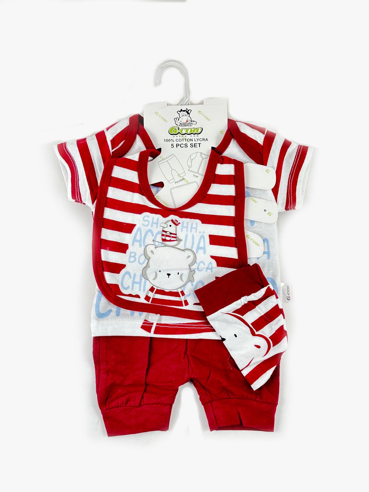 0Mth - 3Mth Little Bandit Bear Red 5Pcs Gift Set For Newborn UG NBGS210