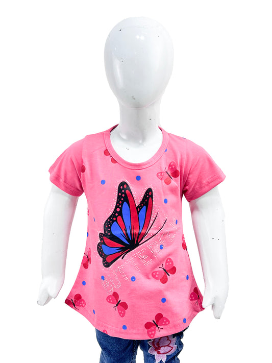 2.5Yrs - 7Yrs TB  Pink Butterfly T-Shirt For Girls  GTS56