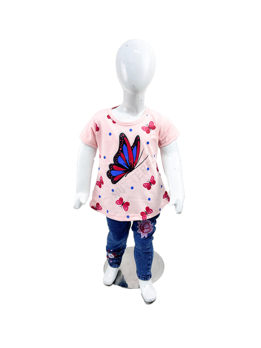 2.5Yrs - 7Yrs TB Butterfly  Light Peach T-Shirt For Girls  GTS57