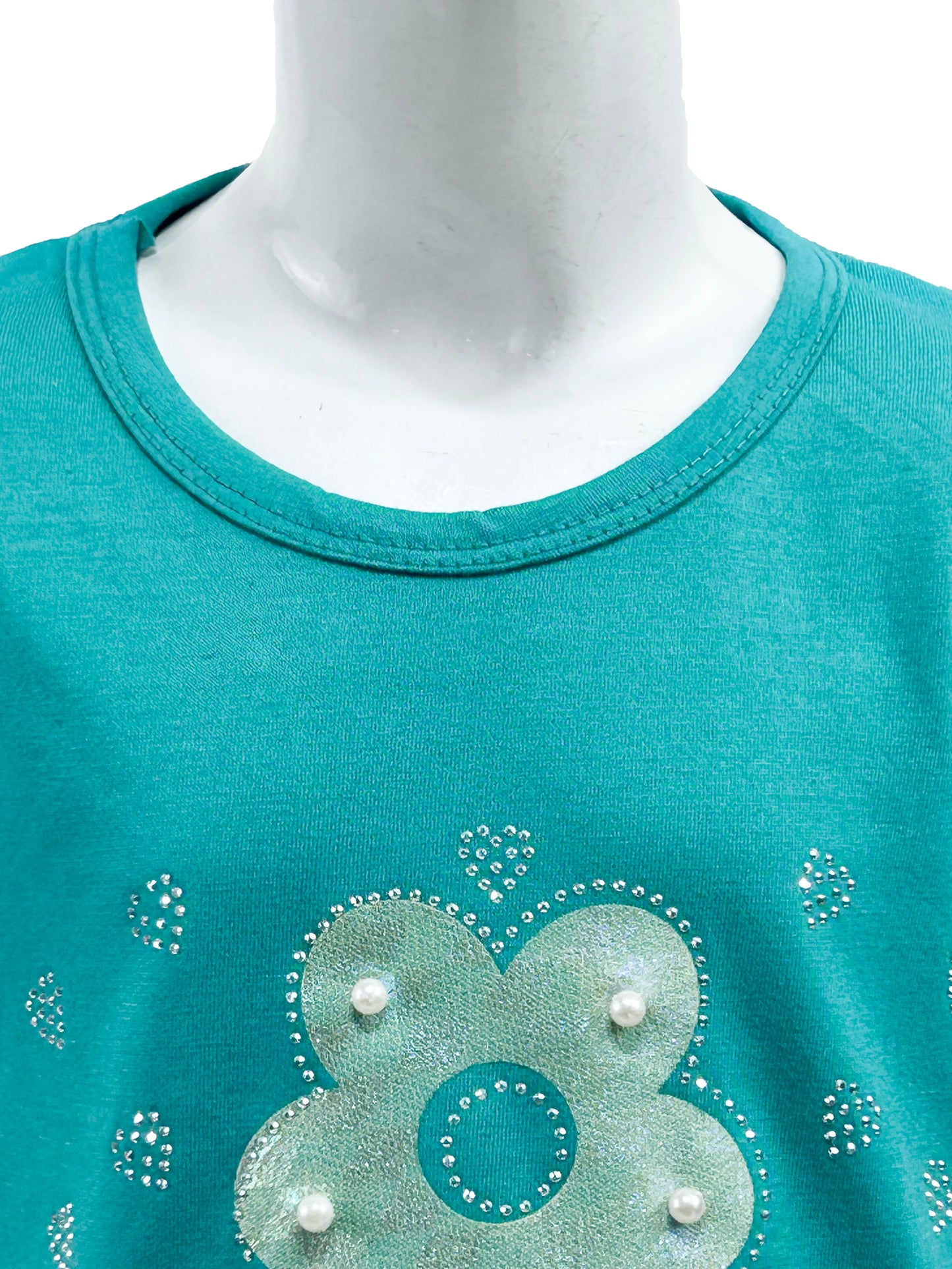 2.5Yrs - 7Yrs TB Flower Ferozi T-Shirt For Girls GTS60