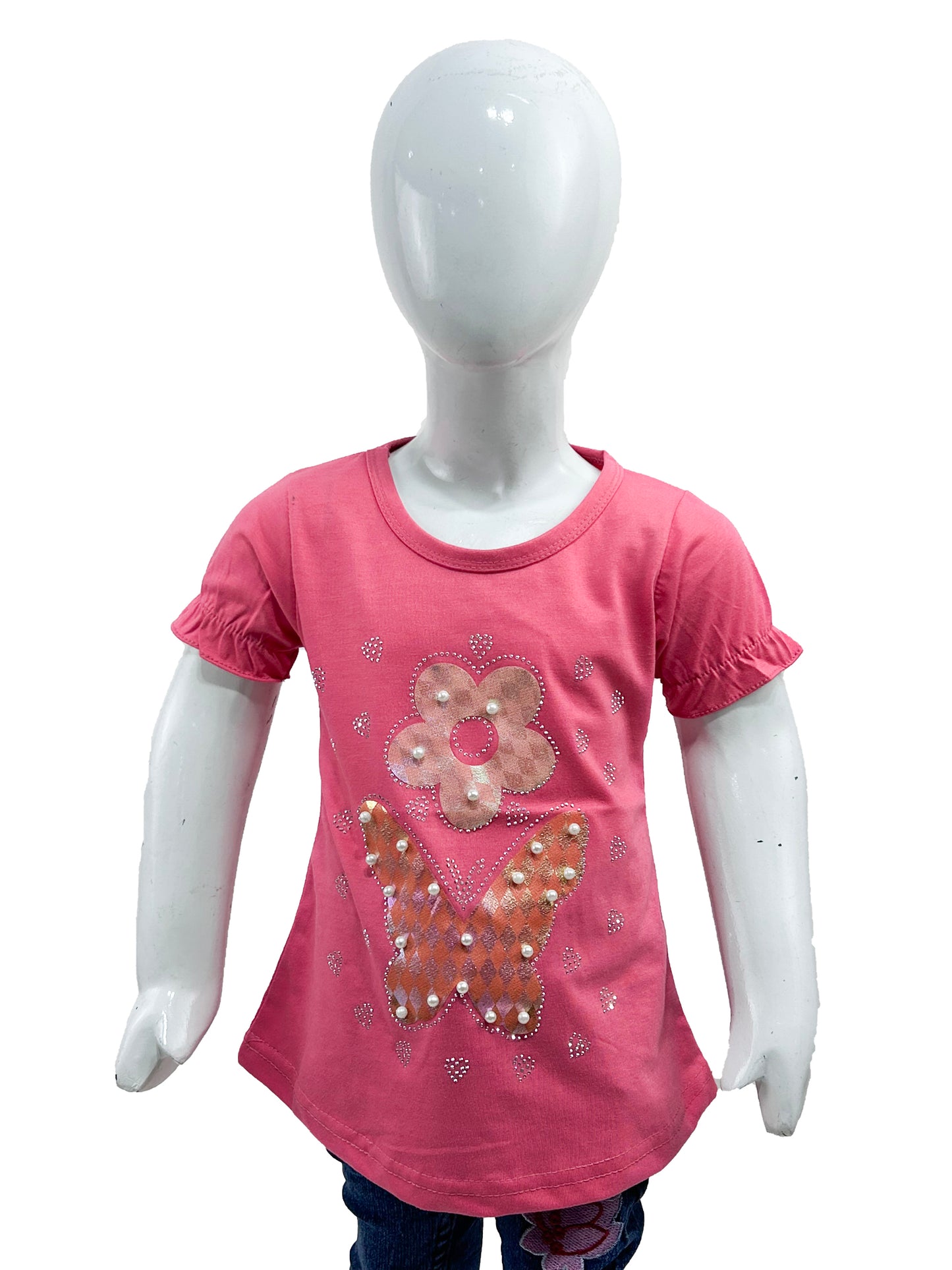 2.5Yrs - 7Yrs TB Flower Light Red T-Shirt For Girls GTS61