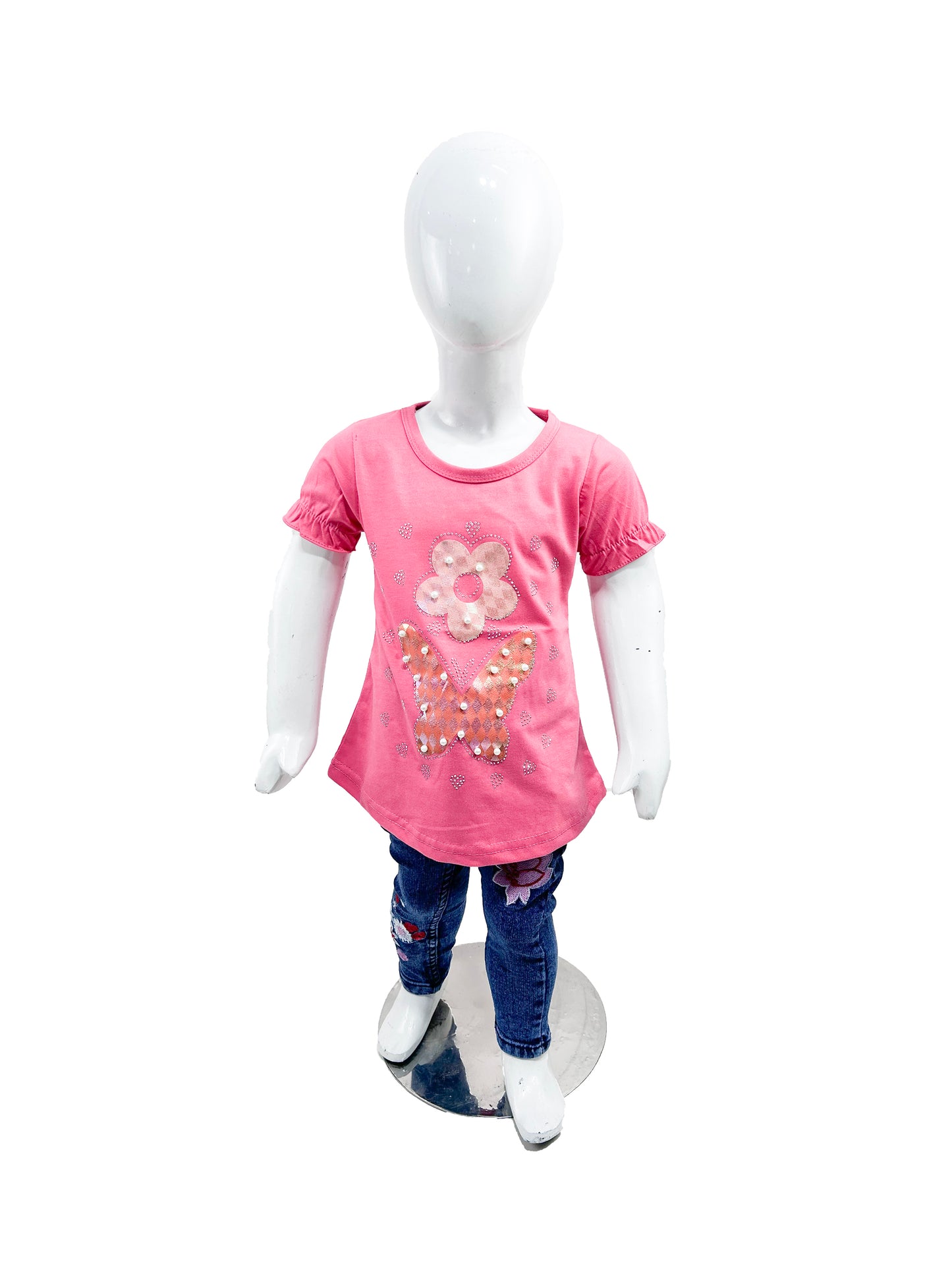 2.5Yrs - 7Yrs TB Flower Light Red T-Shirt For Girls GTS61