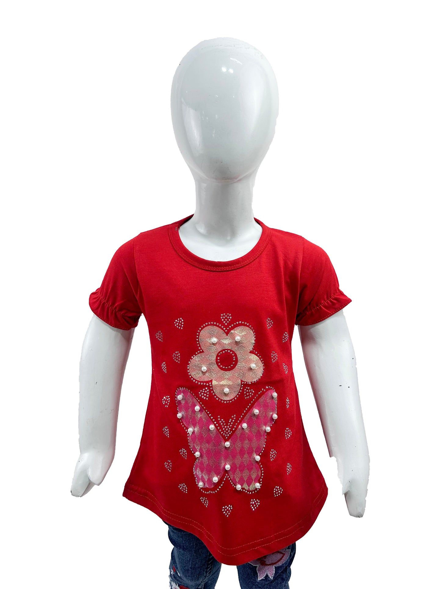 2.5Yrs - 7Yrs TB Flower Red T-Shirt For Girls GTS62