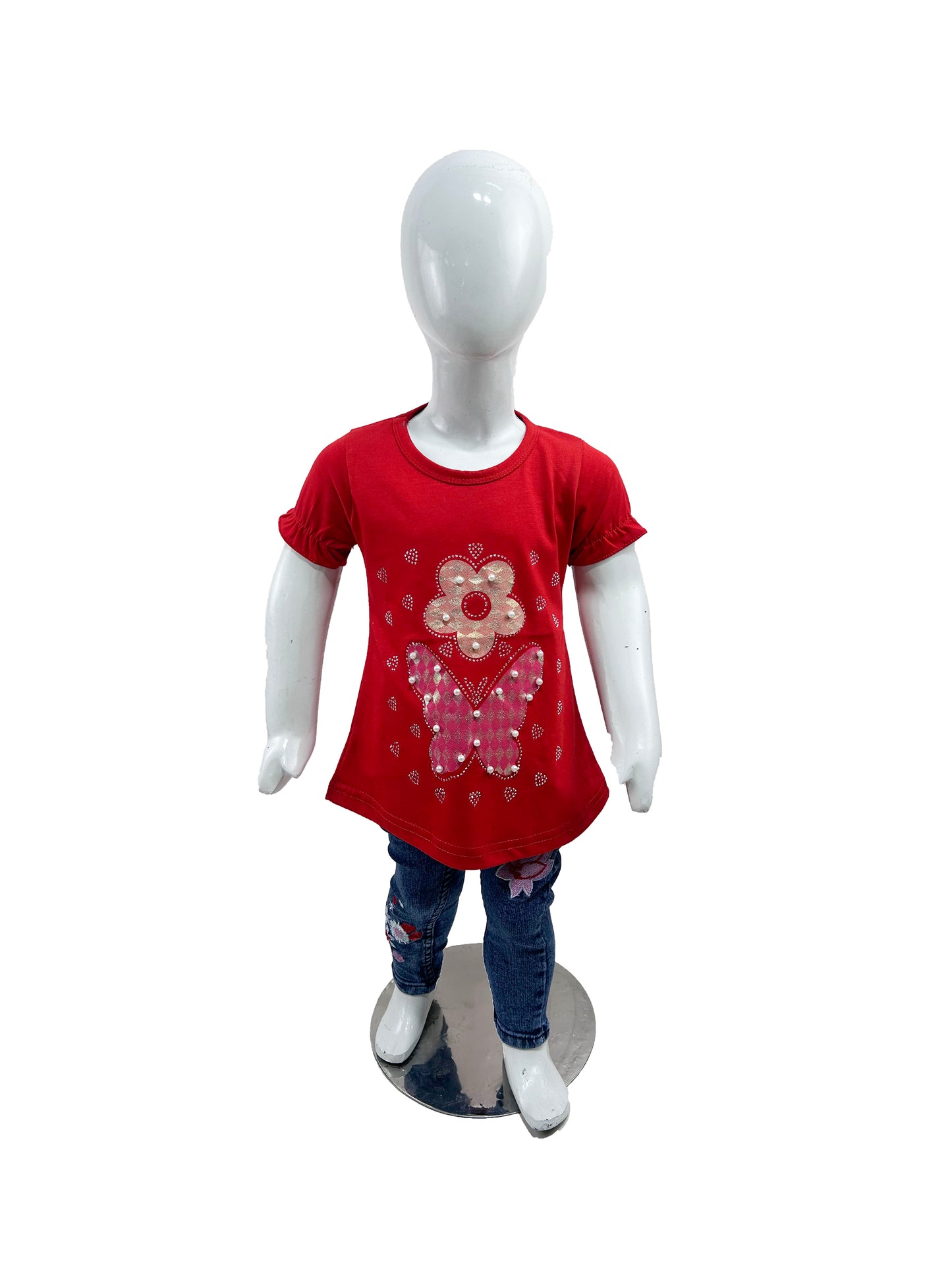 2.5Yrs - 7Yrs TB Flower Red T-Shirt For Girls GTS62