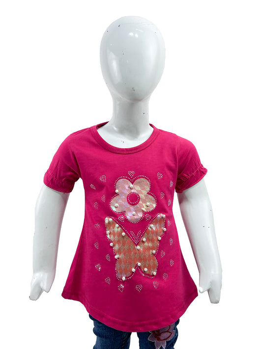 2.5Yrs - 7Yrs TB Flower Dark Pink T-Shirt For Girls  GTS63