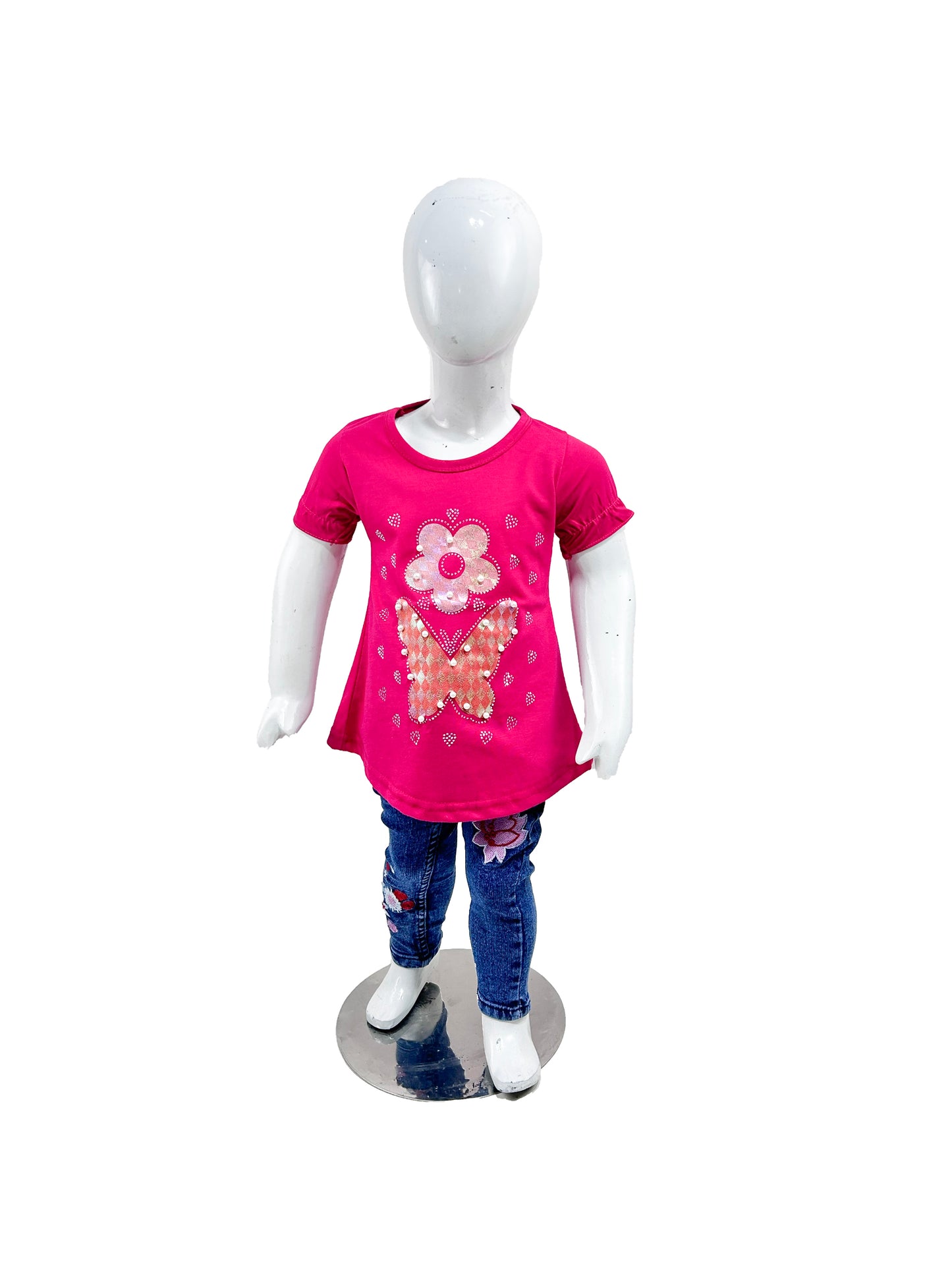 2.5Yrs - 7Yrs TB Flower Dark Pink T-Shirt For Girls GTS63
