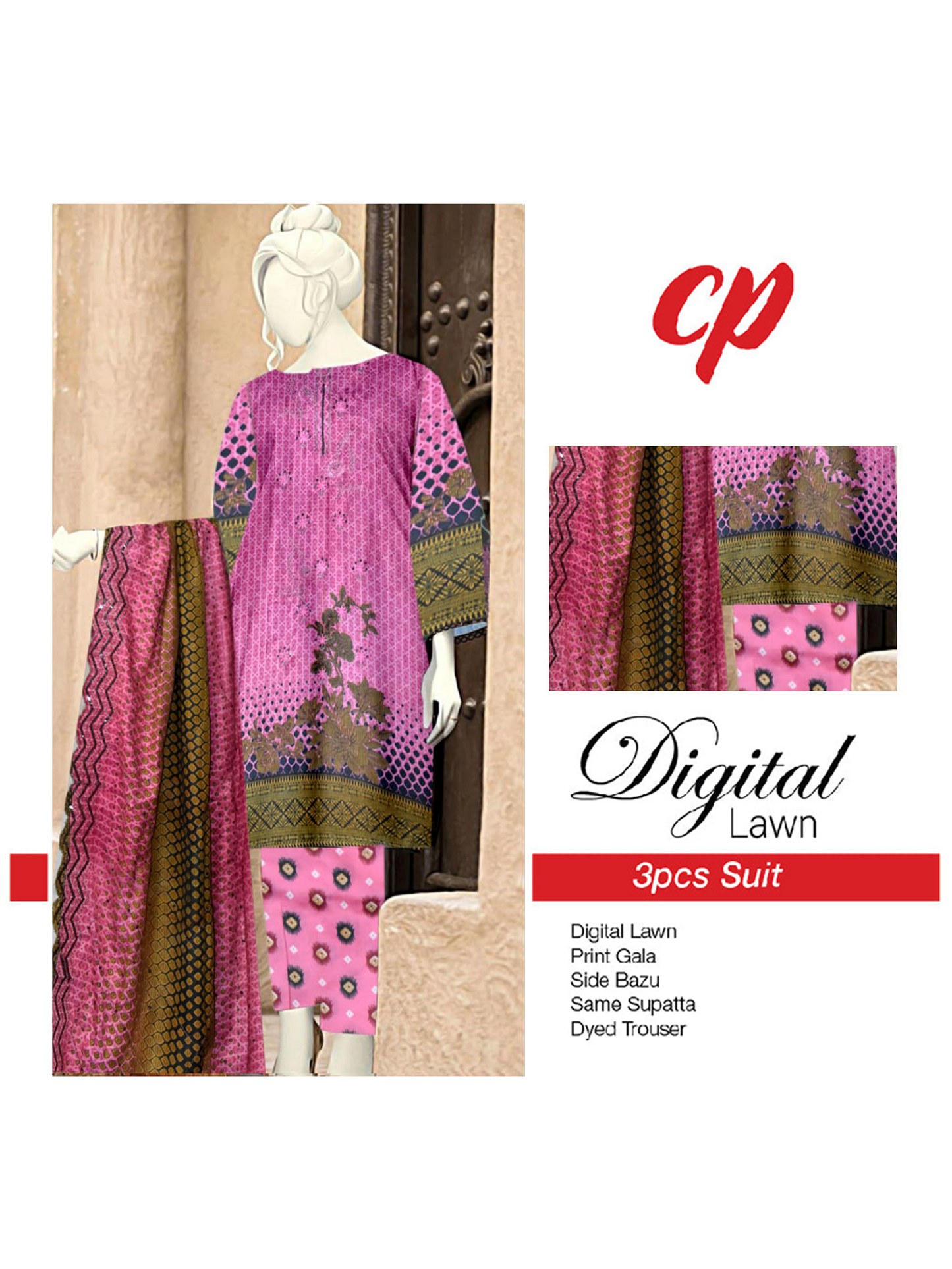 3Pcs Unstitched Digital Lawn Suit For Women WU133