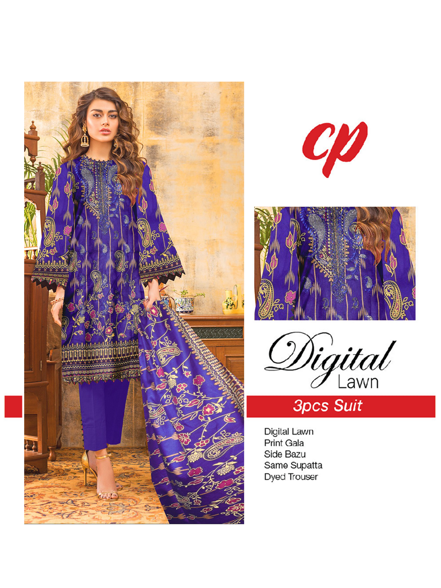 3Pcs Unstitched Digital Lawn Suit For Women WU142