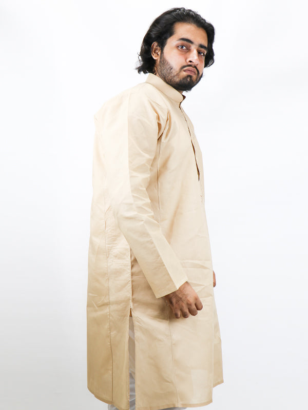 MF 100% Cotton Fabric Kurta Sherwani Collar for Men Fawn