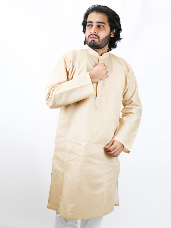 MF 100% Cotton Fabric Kurta Sherwani Collar for Men Fawn