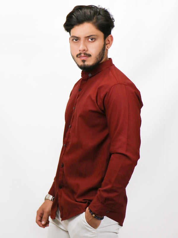 Men's Chambray Casual Shirt Dark Maroon