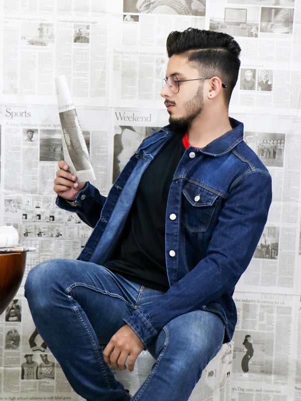 Men's Denim Jacket Faded Dark Blue MJ12