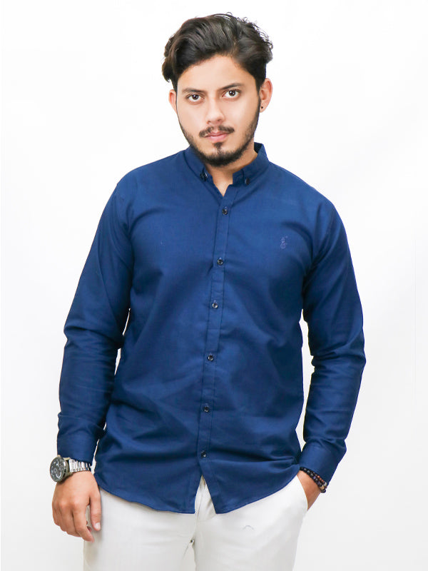 Men's Chambray Casual Shirt Dark Navy Blue