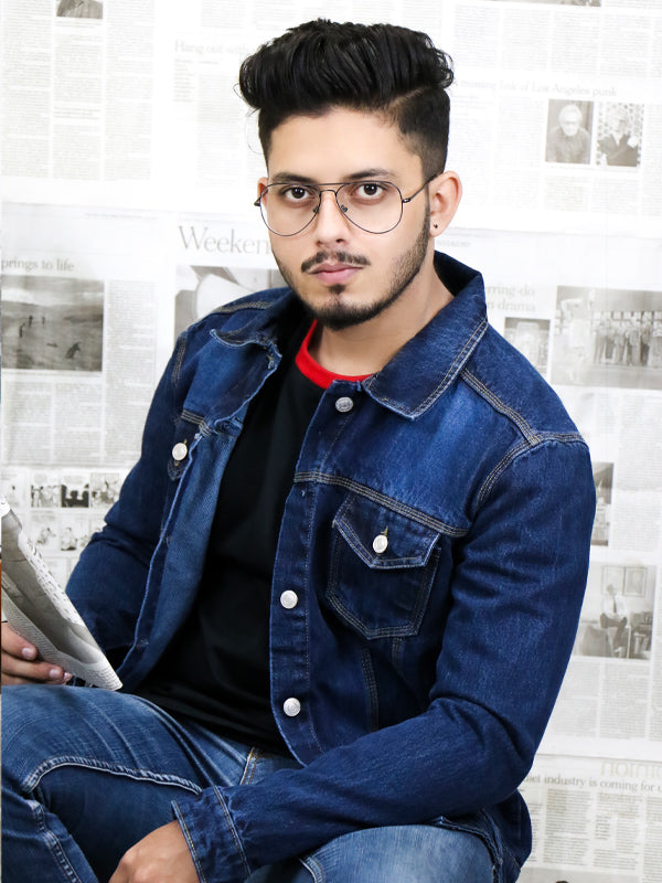 Men's Denim Jacket Faded Dark Blue MJ12