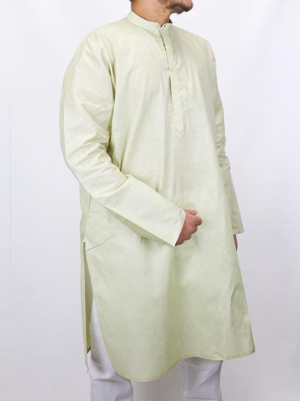 M-AFZL 100% Premium Cotton Kurta Sherwani Collar for Men Sage