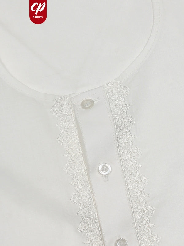 M-AFZAL 100% Premium Cotton Kurta Magsi Collar for Men White