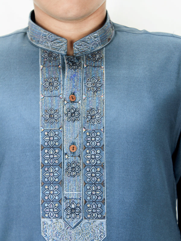 Self Lining Embroidery Kurta for Boys 6-15 YR Slate Grey