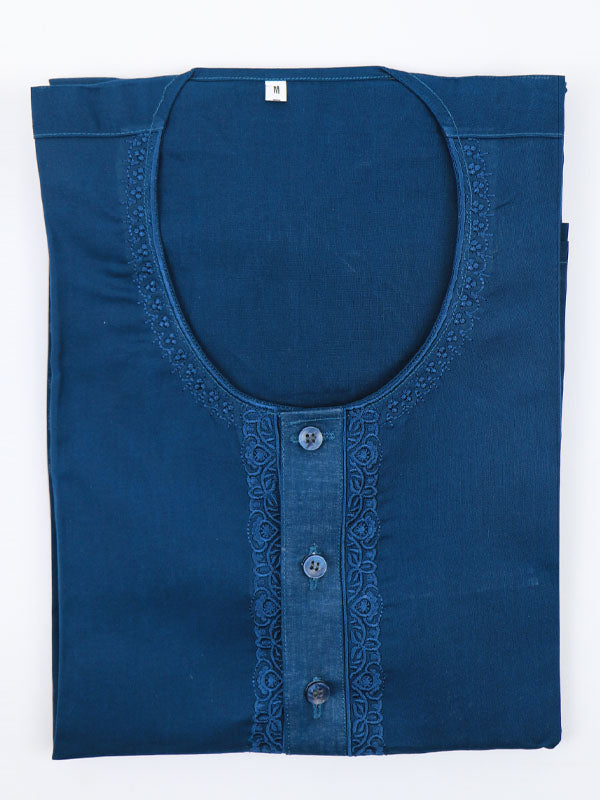 Blue 100% Cotton Magsi Collar Kurta for Men