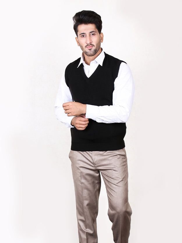 MSW19 Sleeveless Plain Sweater for Men Black