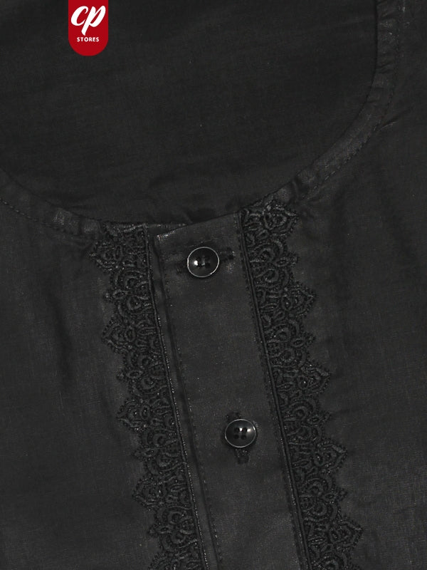 Black 100% Cotton Magsi Collar Kurta for Men