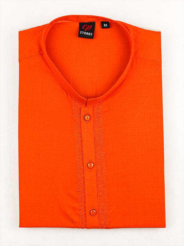AM Men's Festive Embroidery Kurta Orange