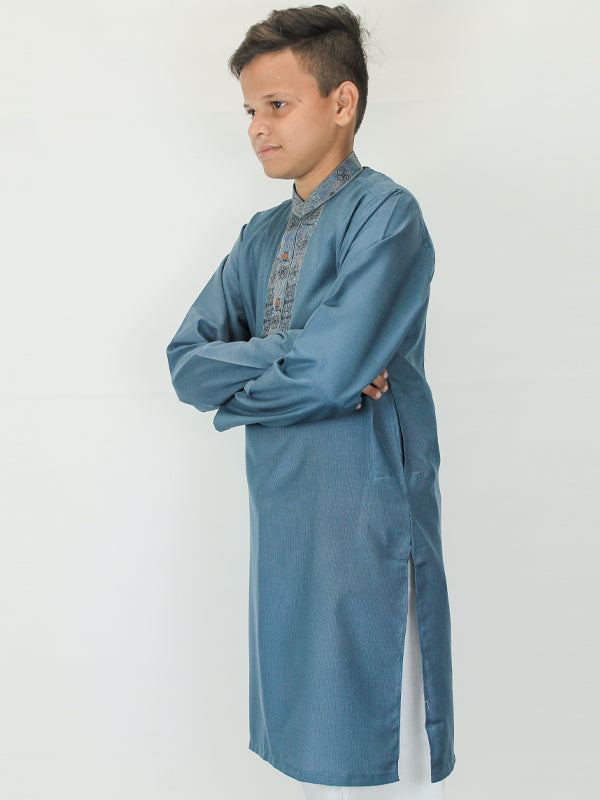 Self Lining Embroidery Kurta for Boys 6-15 YR Slate Grey