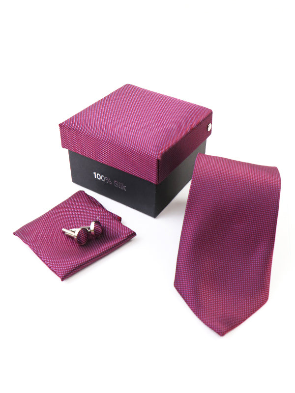 Luxury Tie Box Set Tie Cuff-Link Pocket Square Dark Pink