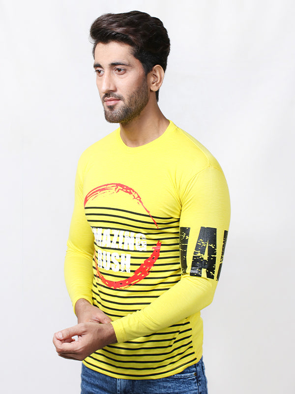 SN Men's Full Sleeve Printed T-Shirt Yellow