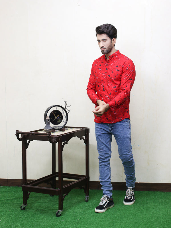 PC2 Men's Printed Casual Shirt Red