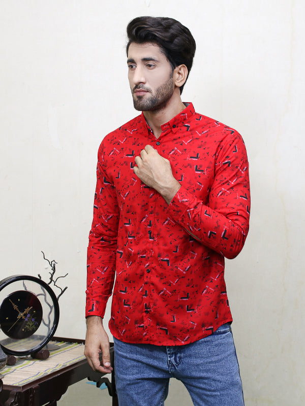 PC2 Men's Printed Casual Shirt Red