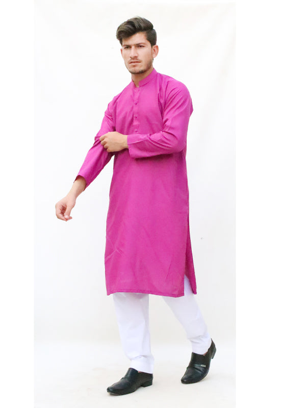 AM Men's Festive Plain Kurta Bright Purple