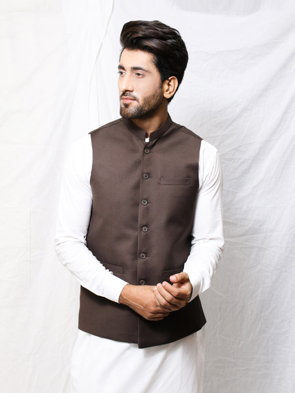 Men's Plain Waistcoat Dark Brown