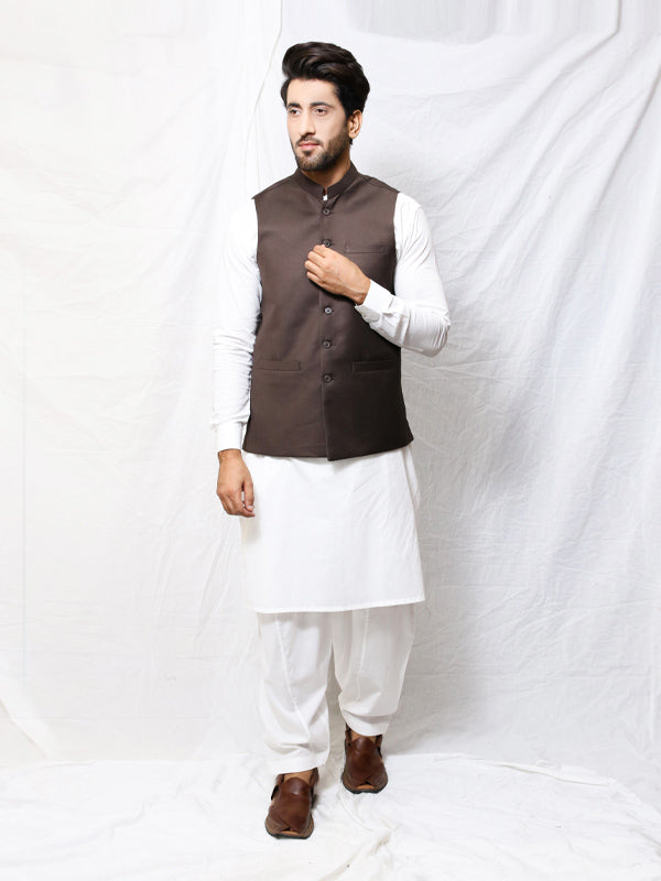 Men's Plain Waistcoat Dark Brown