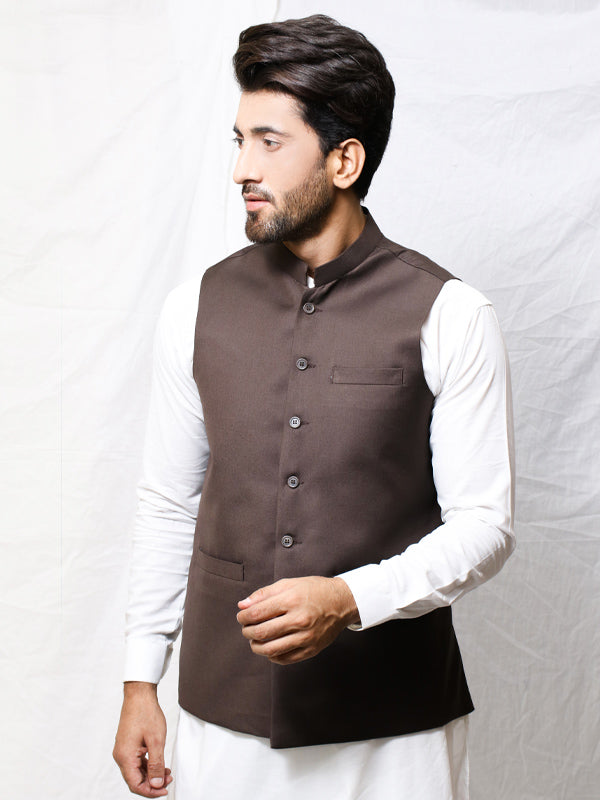 Men's Plain Waistcoat Dark Brown