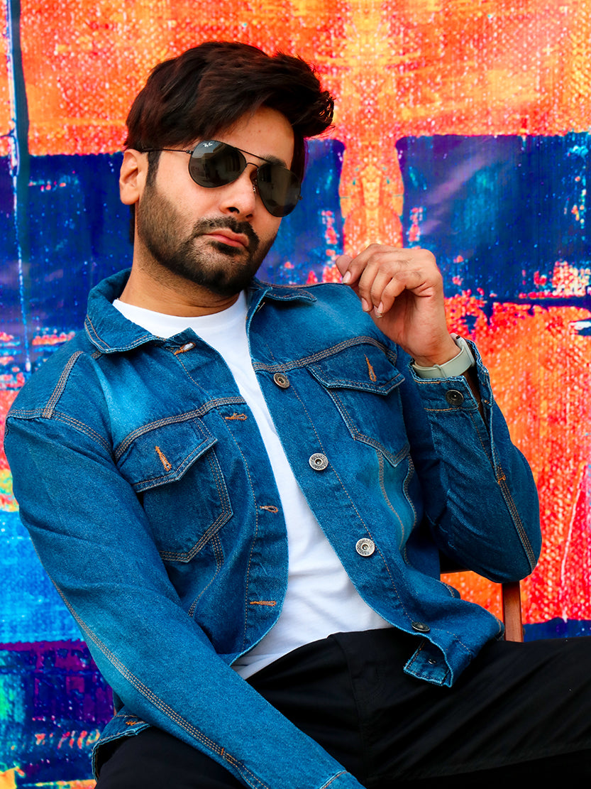 MJ18 Men's Denim Jacket Faded Blue