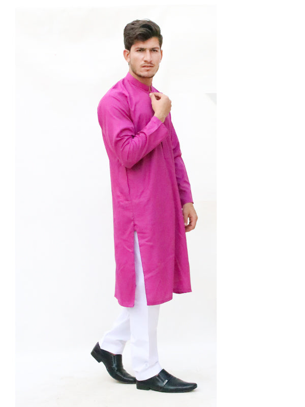 AM Men's Festive Plain Kurta Bright Purple