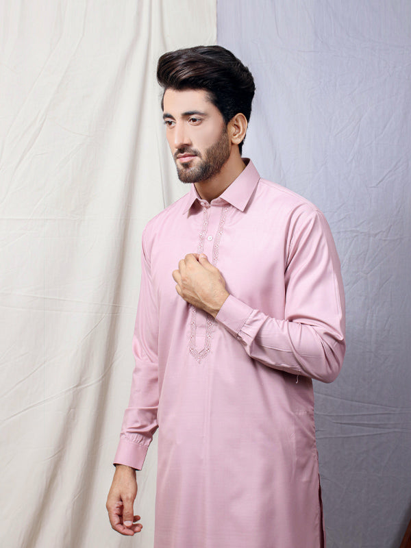 221/4 Men's Kameez Shalwar Stitched Suit Pink