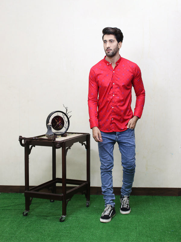 PC6 Men's Printed Casual Shirt Red