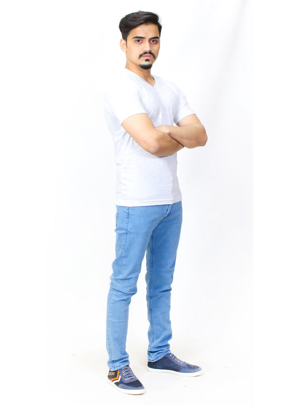 M Men's Plain V-Neck T-Shirt G White