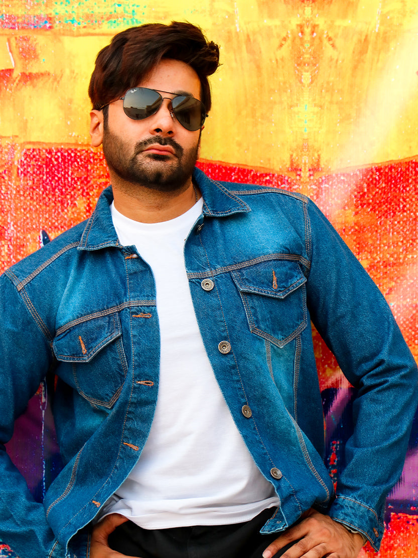 MJ18 Men's Denim Jacket Faded Blue