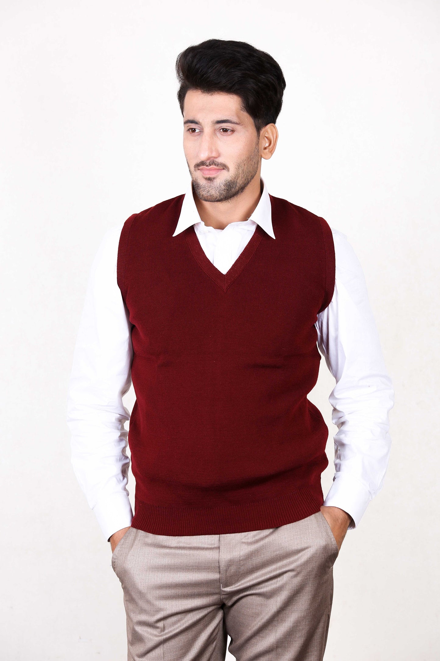 S.H Sleeveless Plain Sweater for Men Maroon