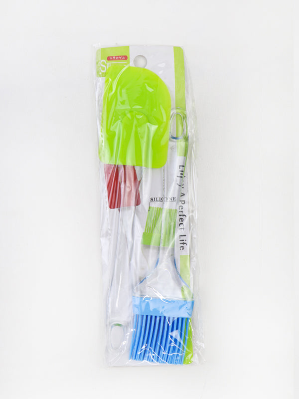 2 Pcs Set of Silicone Brush & Spatula Multicolor