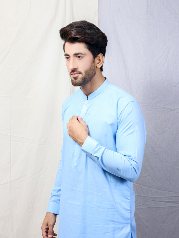 806 Men's Cotton Kameez Shalwar Stitched Suit Blue 02