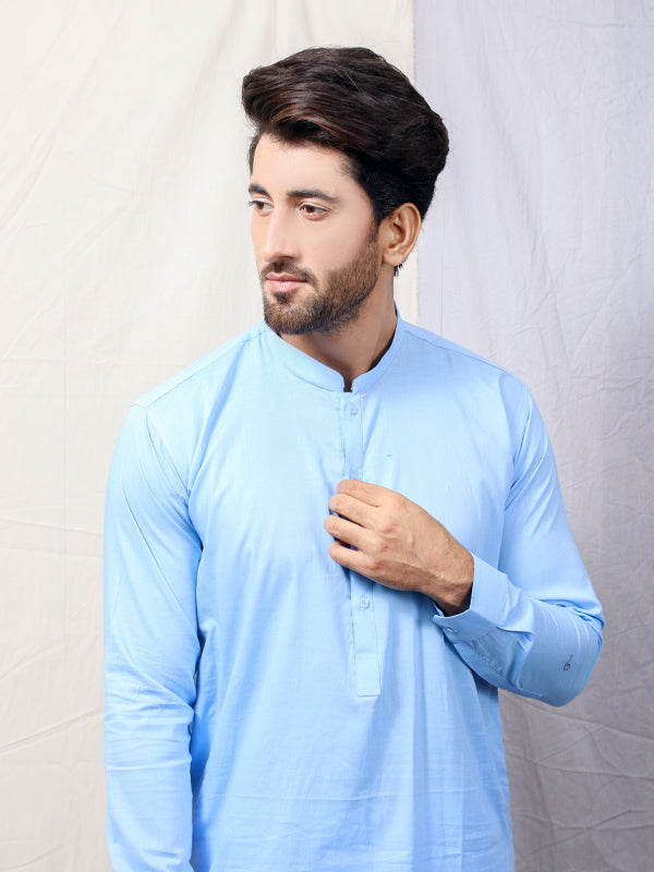 806 Men's Cotton Kameez Shalwar Stitched Suit Blue 02