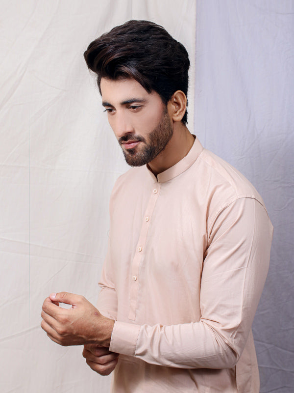 806 Men's Cotton Kameez Shalwar Stitched Suit Light Fawn 03