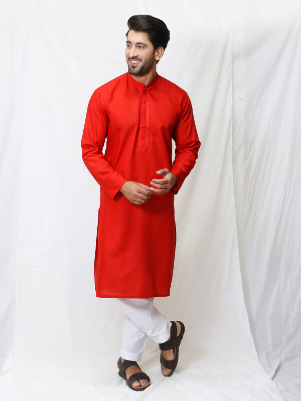 AM Men's Festive Embroidery Kurta Red