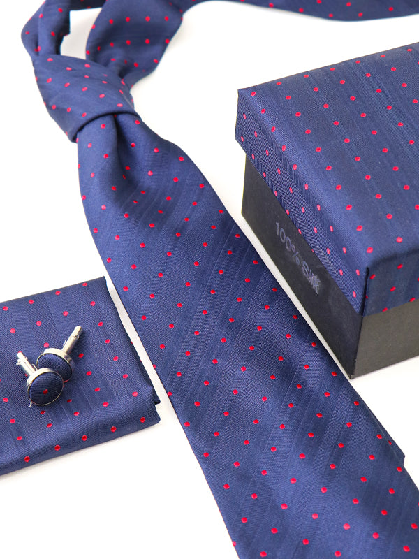 Luxury Tie Box Set Tie Cuff-Link Pocket Square P Red Dots